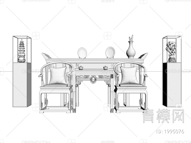 中堂红木桌椅组合 茶桌椅3D模型下载【ID:1995076】