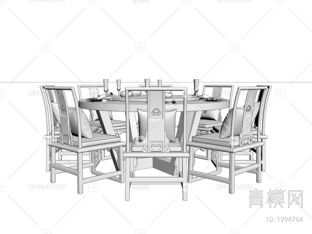 红木圆桌椅组合3D模型下载【ID:1994764】
