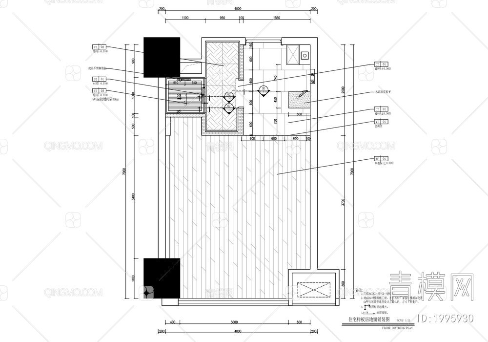 32㎡公寓家装样板房室内施工图 家装 小户型 公寓 私宅 平层 样板房【ID:1995930】