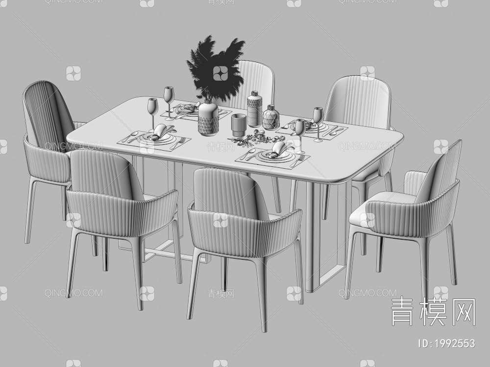 餐桌椅组合 餐椅 单椅 餐桌3D模型下载【ID:1992553】