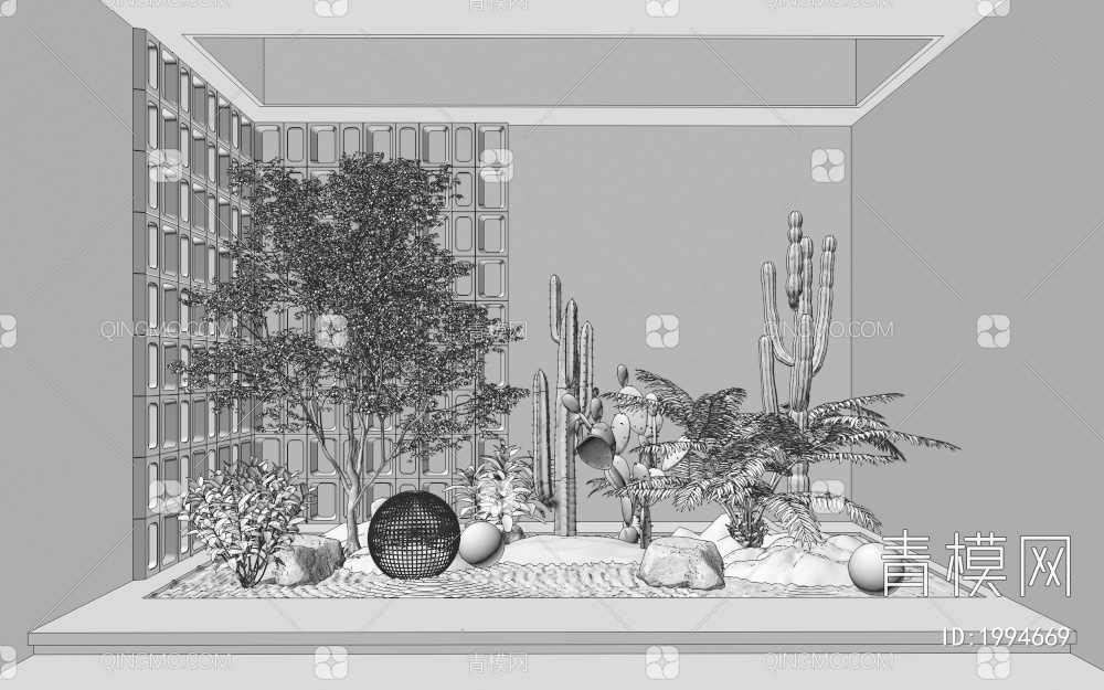 植物组合 植物堆 天井景观 景观小品3D模型下载【ID:1994669】