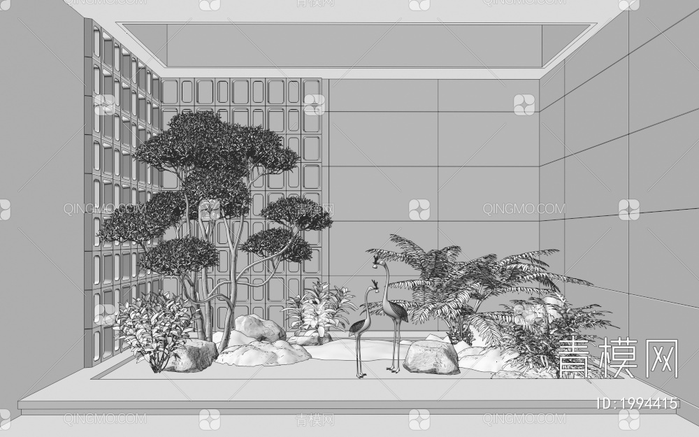 植物组合 植物堆 天井景观 景观小品3D模型下载【ID:1994415】