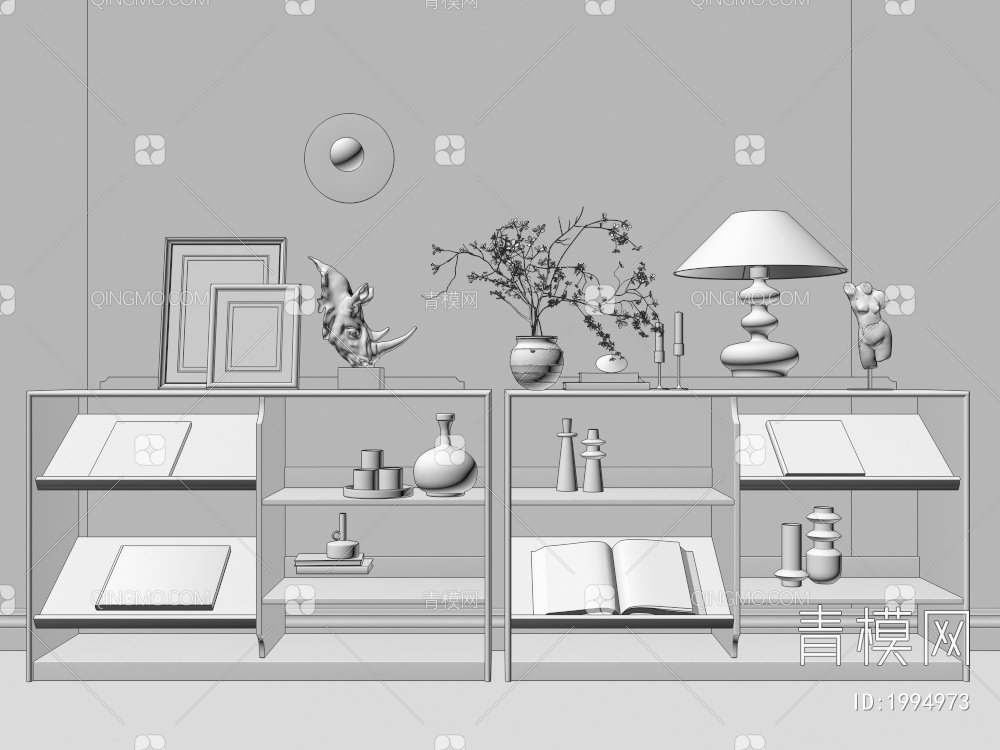 实木，边柜，书架，装饰柜3D模型下载【ID:1994973】