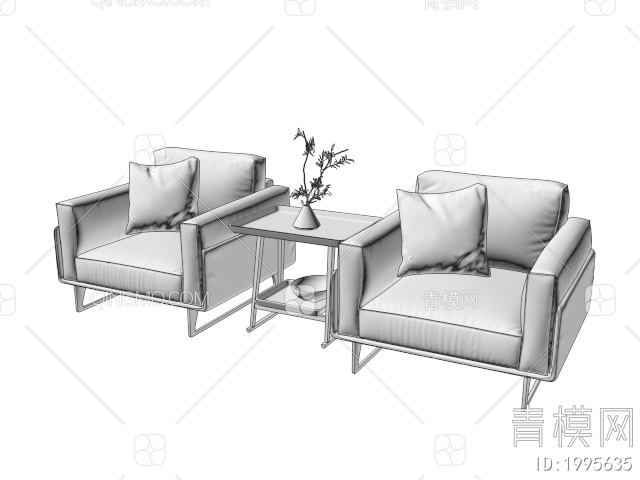 单人沙发 边几组合3D模型下载【ID:1995635】