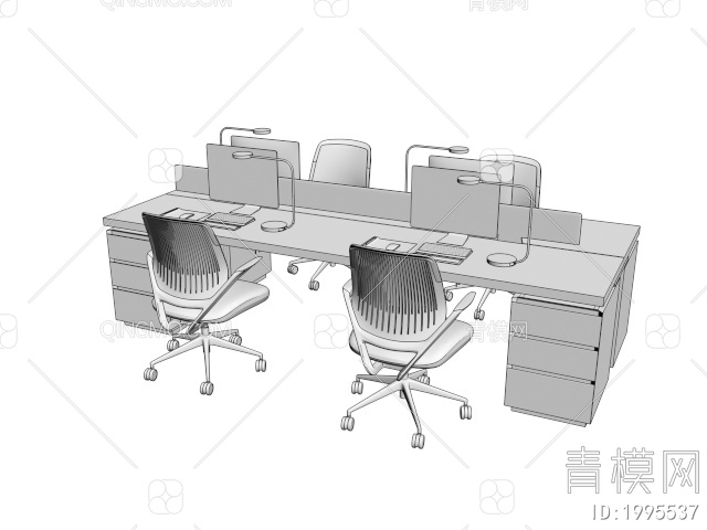 公共办公桌椅3D模型下载【ID:1995537】