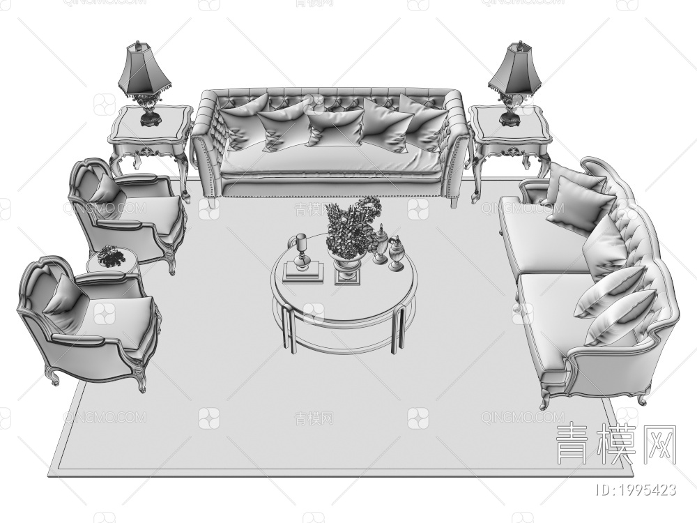 沙发茶几组合3D模型下载【ID:1995423】