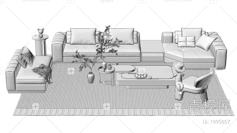 沙发座椅 茶几摆件组合3D模型下载【ID:1995857】
