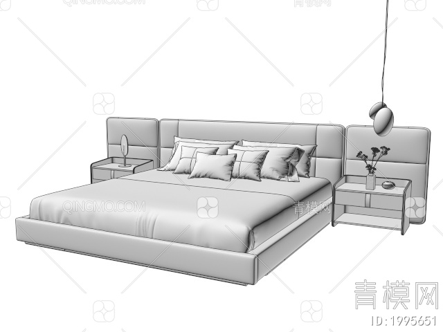 双人床 床头柜3D模型下载【ID:1995651】