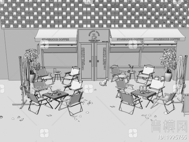 户外商业外摆区 咖啡厅外摆 户外桌椅 门头门面 折叠窗3D模型下载【ID:1995765】