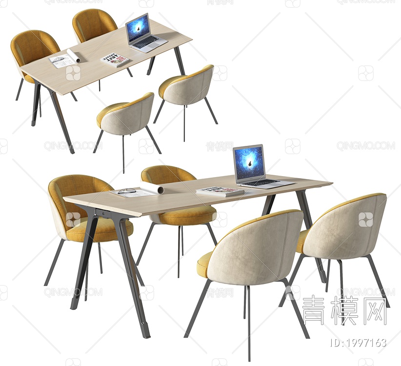 办公桌椅，休闲桌椅，洽谈桌椅3D模型下载【ID:1997163】