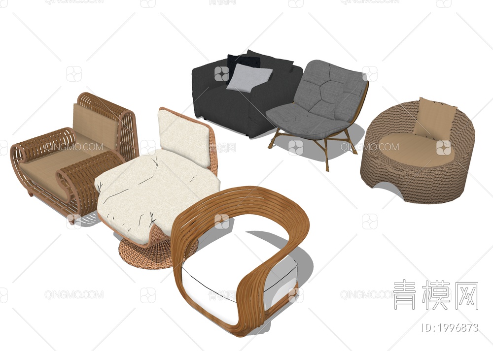 单人沙发躺椅SU模型下载【ID:1996873】