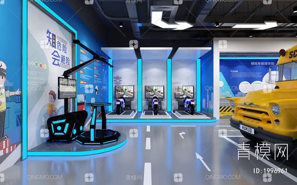 交通安全展厅 VR互动设备 LED拼接大屏 交通信号灯3D模型下载【ID:1996961】