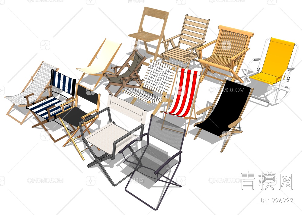 折叠木椅 收缩凳SU模型下载【ID:1996922】