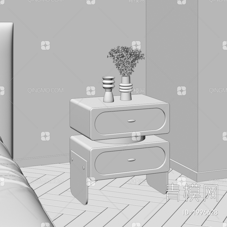 床头柜 柜子 饰品 摆件3D模型下载【ID:1996628】