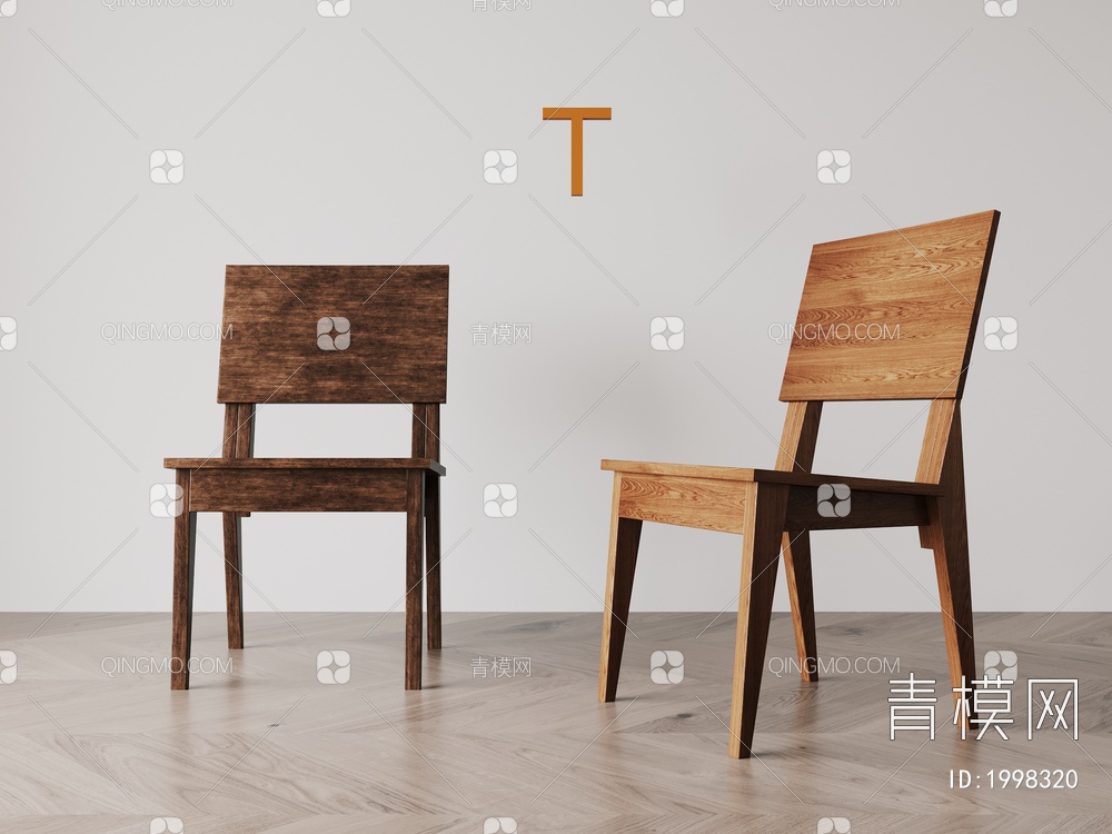 实木单椅  穿插 餐椅 单椅3D模型下载【ID:1998320】