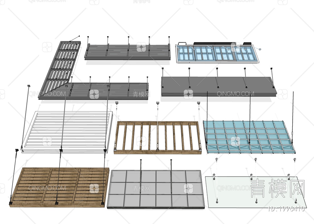 遮雨遮阳棚 户外玻璃棚SU模型下载【ID:1996410】