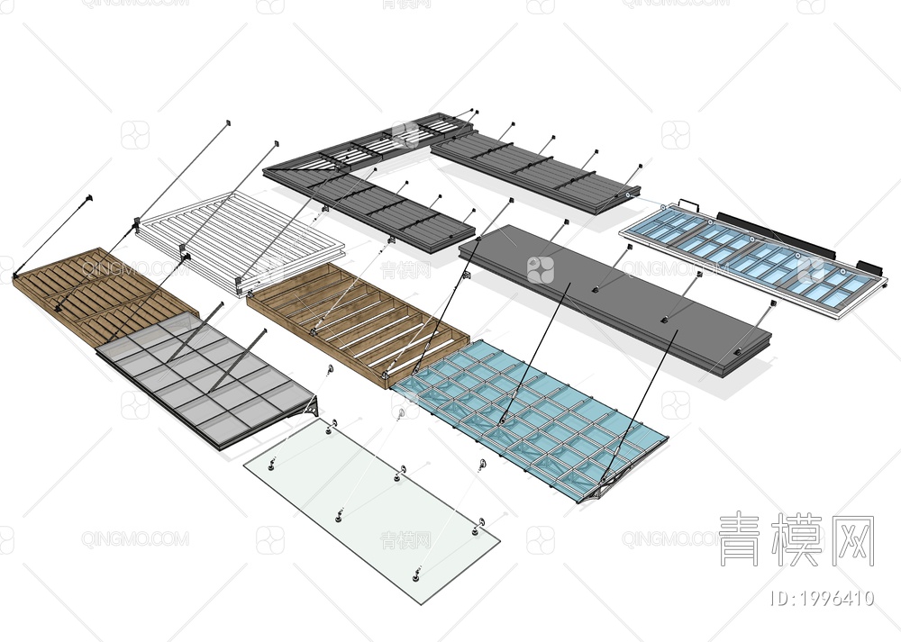 遮雨遮阳棚 户外玻璃棚SU模型下载【ID:1996410】