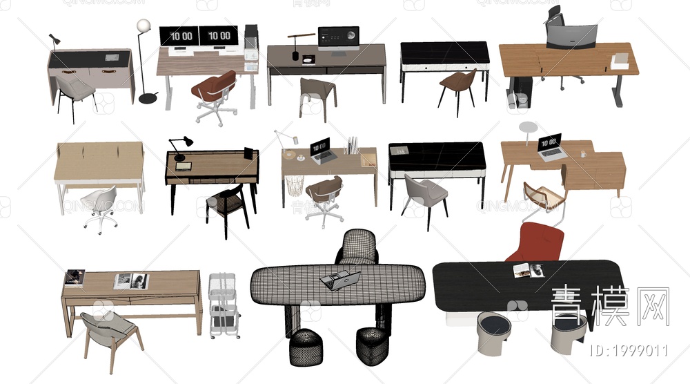 书桌椅组合SU模型下载【ID:1999011】