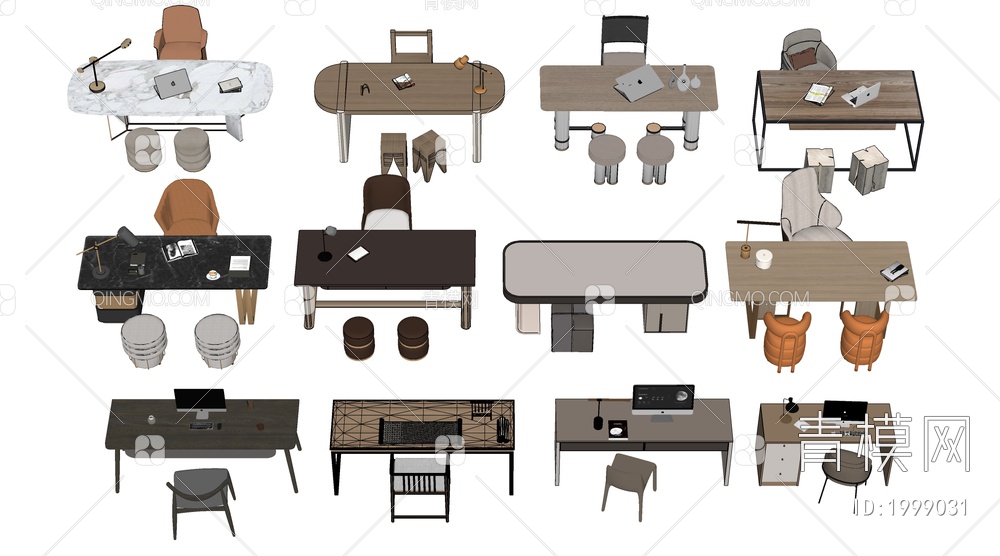 书桌椅组合SU模型下载【ID:1999031】