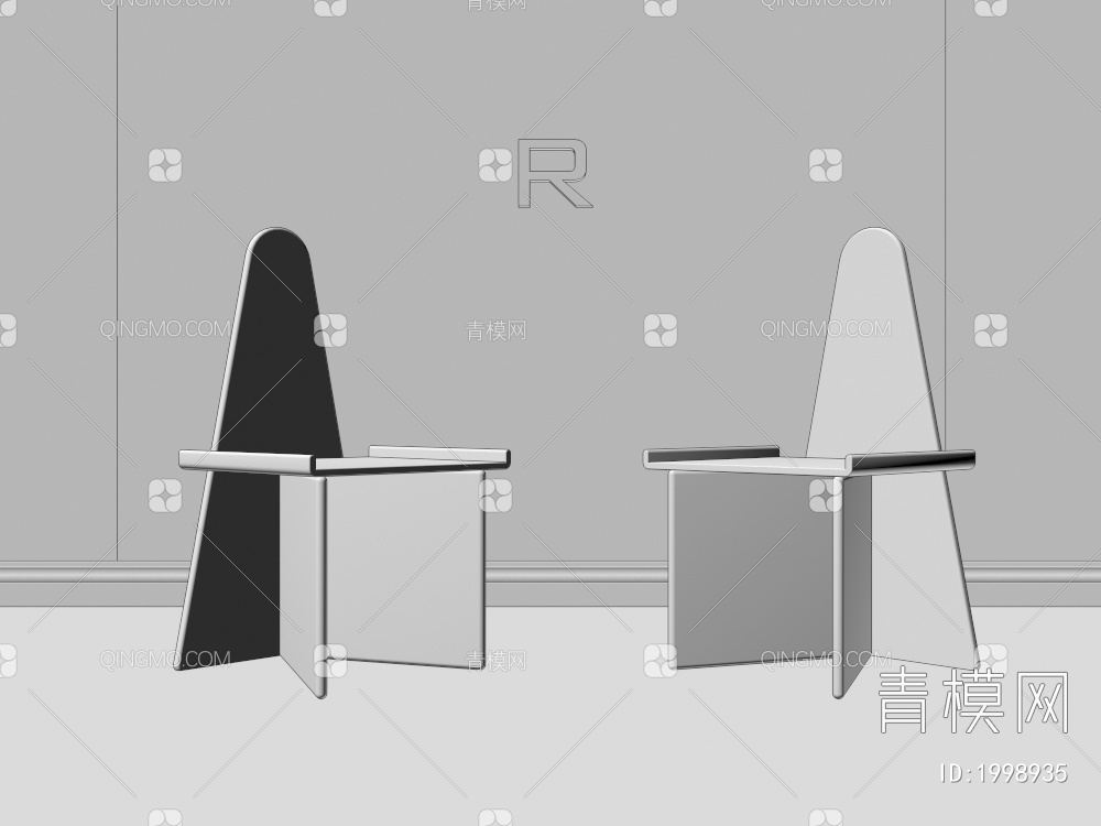 复古 玻璃 实木 单椅 餐椅3D模型下载【ID:1998935】