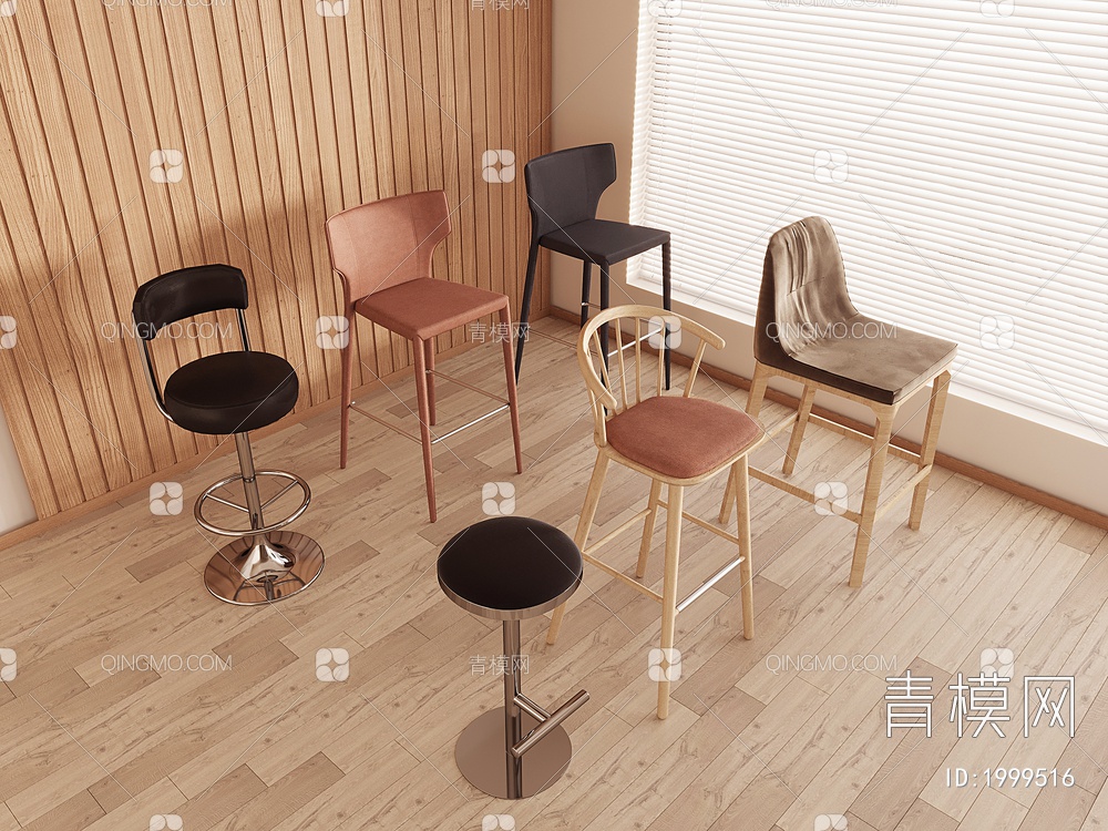 餐椅，椅子组合， 吧台椅3D模型下载【ID:1999516】