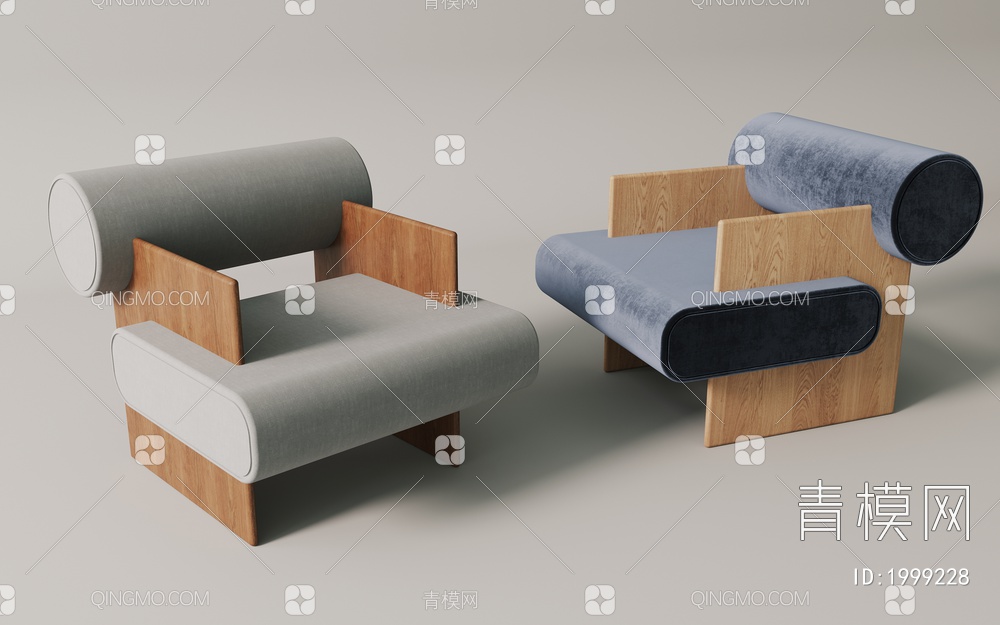 实木 拼色 木作 单人沙发  休闲椅3D模型下载【ID:1999228】