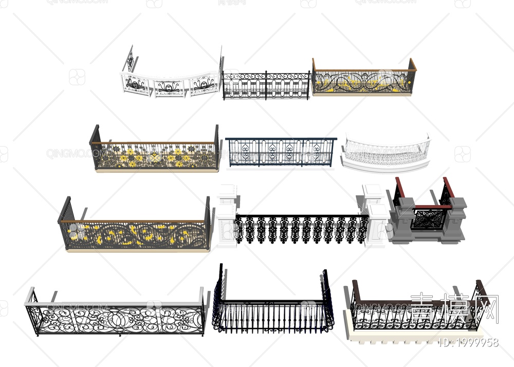 铁艺护栏 栏杆围栏SU模型下载【ID:1999958】