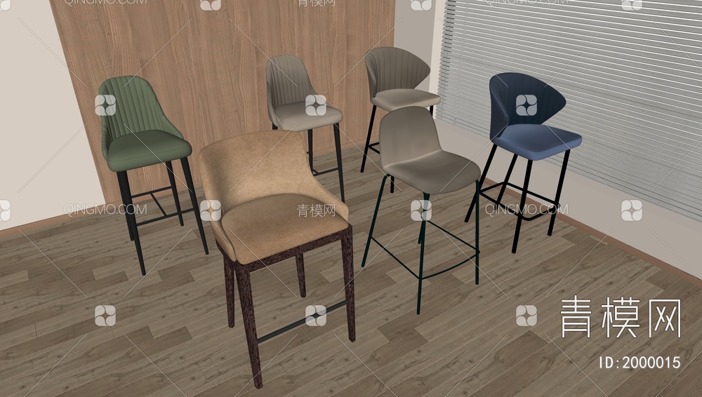 餐椅，椅子组合， 吧台椅SU模型下载【ID:2000015】