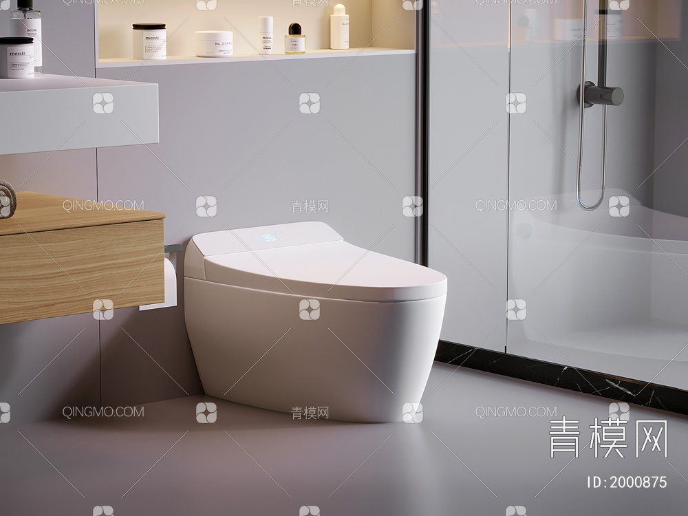 马桶 智能马桶 坐便器 浴室置物架壁龛 淋浴房3D模型下载【ID:2000875】