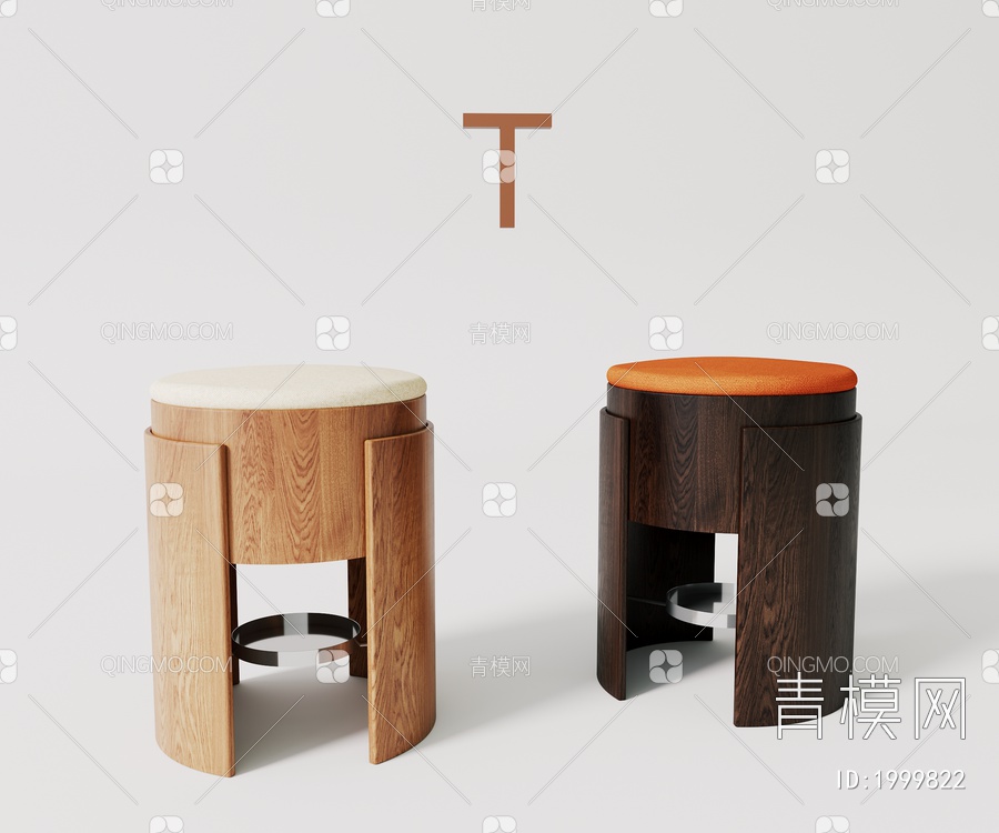 复古 实木 布艺 凳子 换鞋凳3D模型下载【ID:1999822】