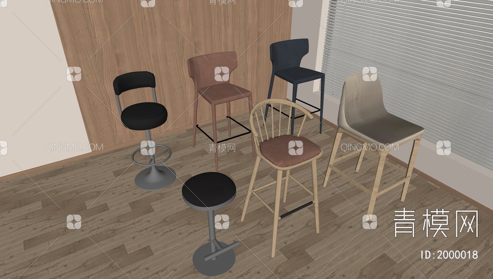 餐椅，椅子组合， 吧台椅SU模型下载【ID:2000018】
