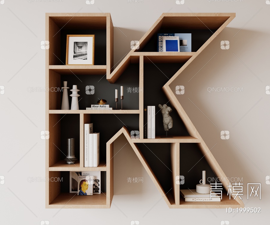 字母 K 实木 书架 装饰架3D模型下载【ID:1999502】