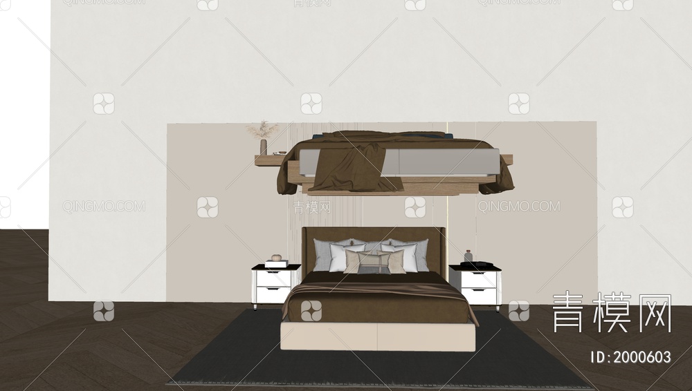 双人床SU模型下载【ID:2000603】