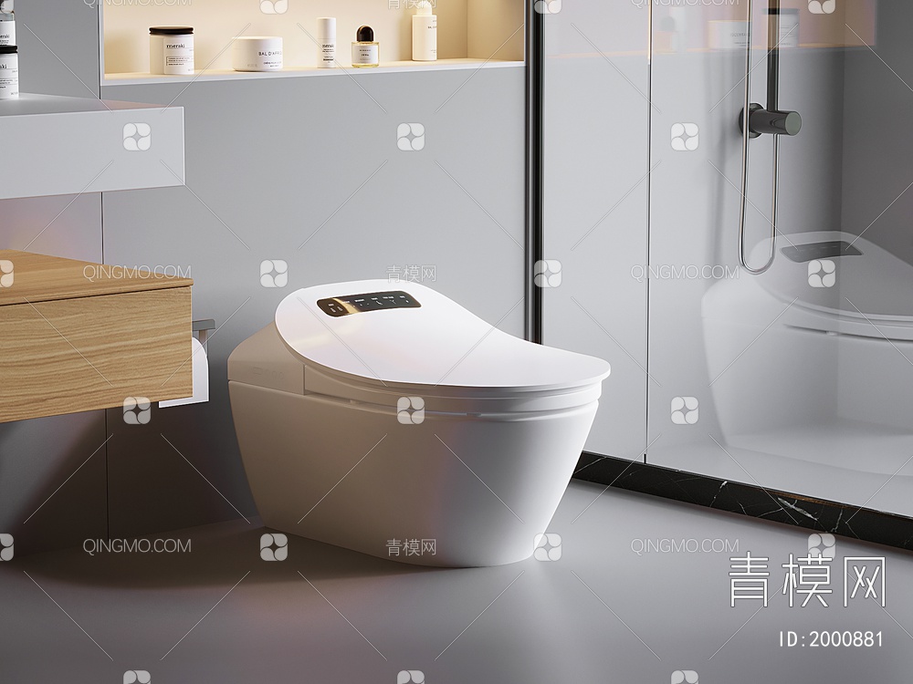 马桶 智能马桶 坐便器 浴室置物架壁龛 淋浴房3D模型下载【ID:2000881】