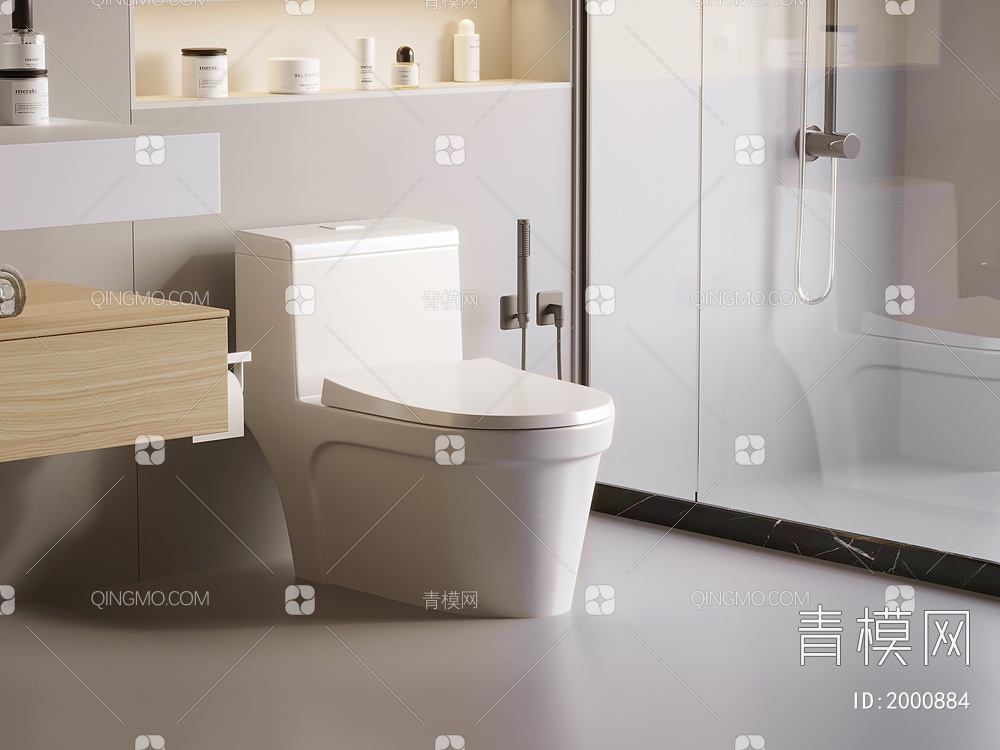 马桶 坐便器 浴室置物架壁龛 淋浴房 马桶伴侣3D模型下载【ID:2000884】