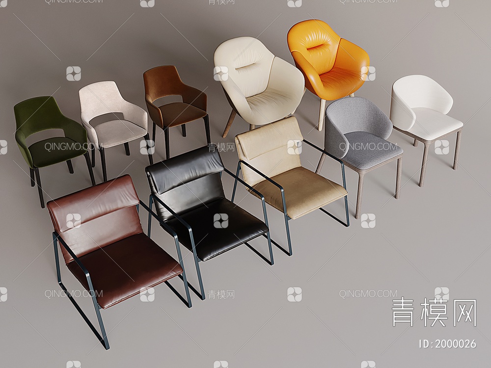 单椅组合 餐椅SU模型下载【ID:2000026】