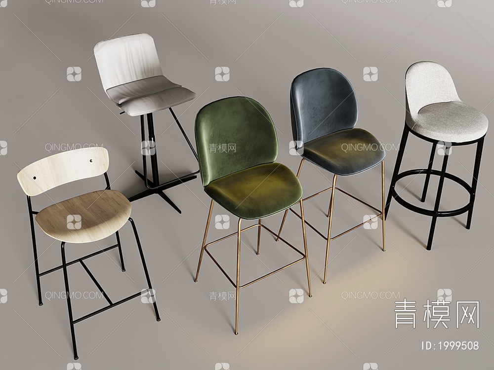 吧椅 餐椅，椅子组合3D模型下载【ID:1999508】