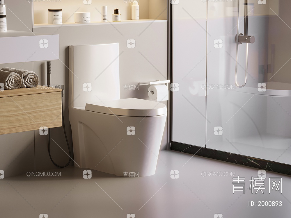 马桶  坐便器 浴室置物架壁龛 淋浴房 马桶伴侣 卷纸盒3D模型下载【ID:2000893】