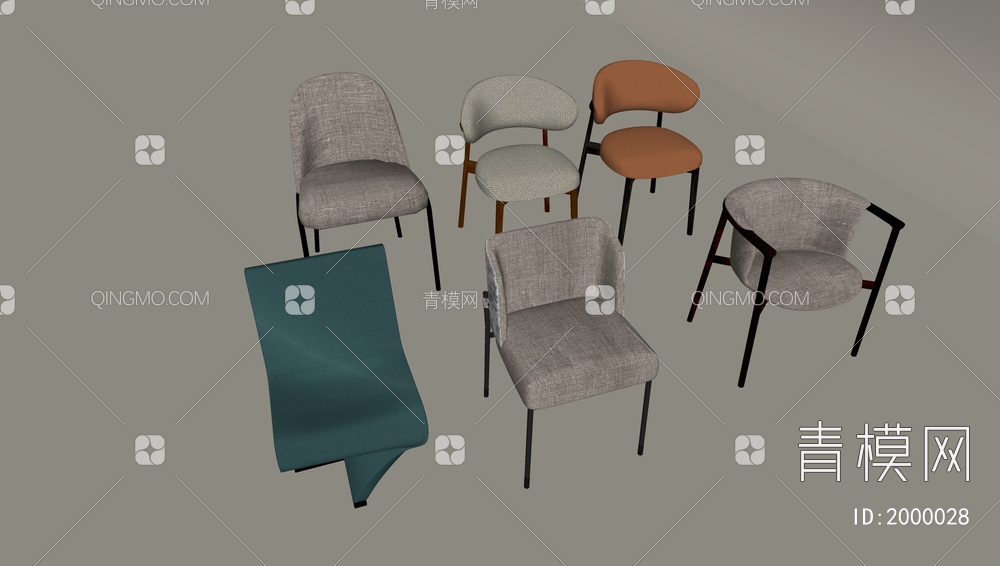 单椅组合 餐椅SU模型下载【ID:2000028】