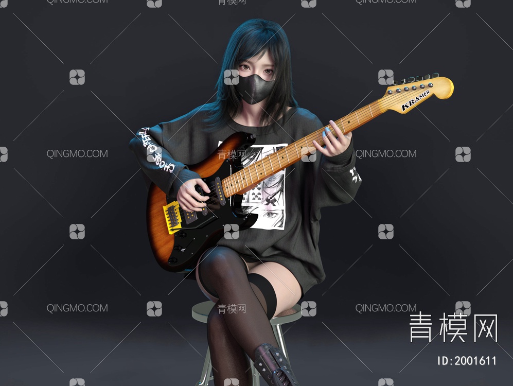 吉他少女3D模型下载【ID:2001611】