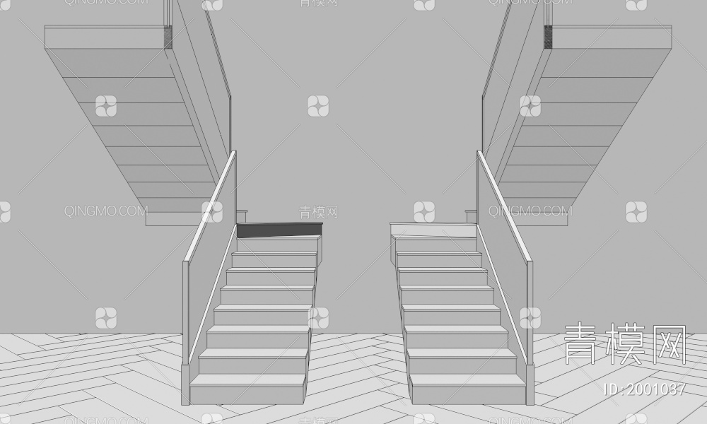 扶手楼梯 玻璃楼梯  台阶灯 楼梯梯级3D模型下载【ID:2001037】