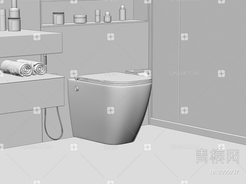 智能马桶 坐便器 马桶伴侣 卷纸盒 浴室壁龛 淋浴房 毛巾化妆品3D模型下载【ID:2000937】