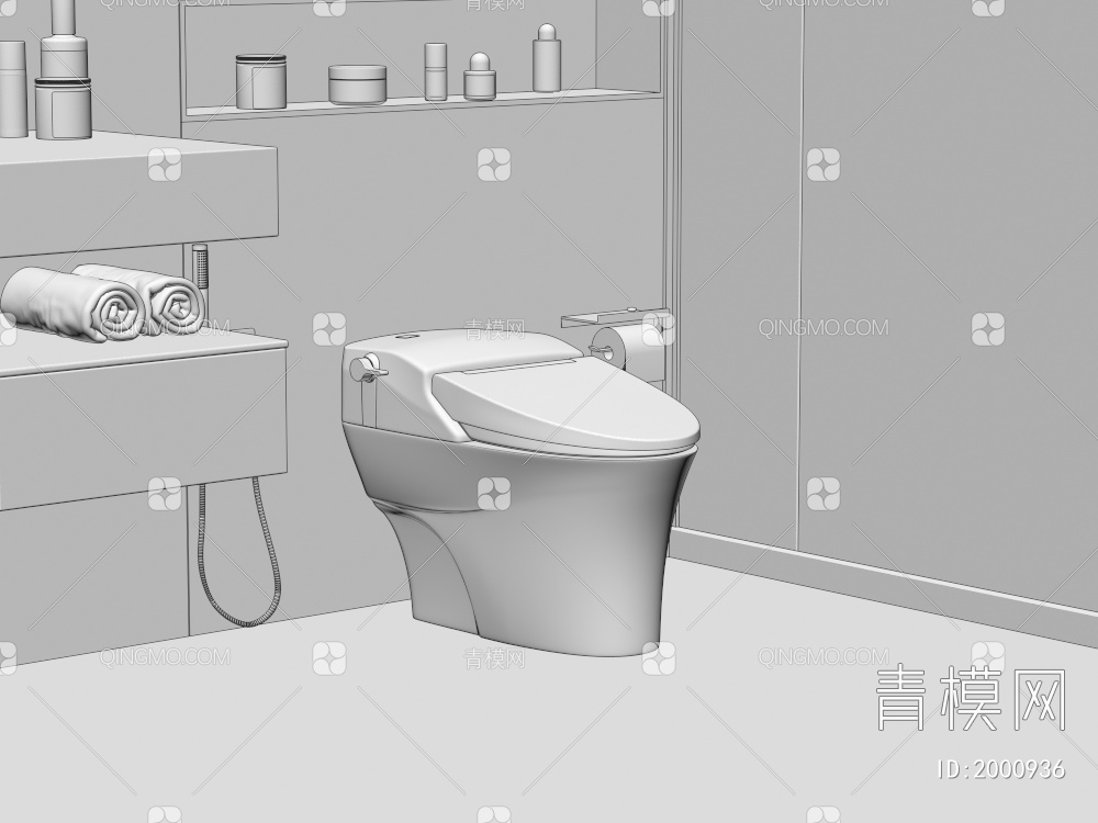 智能马桶 坐便器 马桶伴侣 卷纸盒 浴室壁龛 淋浴房 毛巾化妆品3D模型下载【ID:2000936】