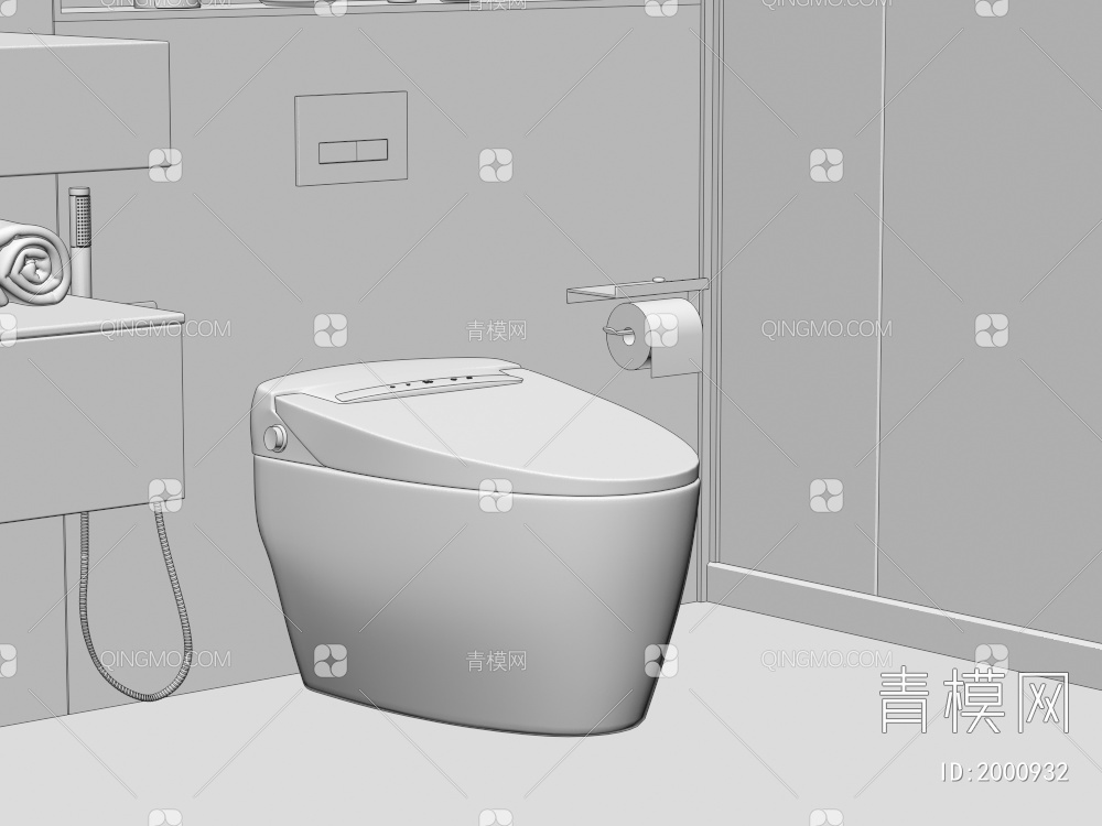 智能马桶 坐便器 马桶伴侣 卷纸盒 浴室壁龛 淋浴房 毛巾化妆品3D模型下载【ID:2000932】