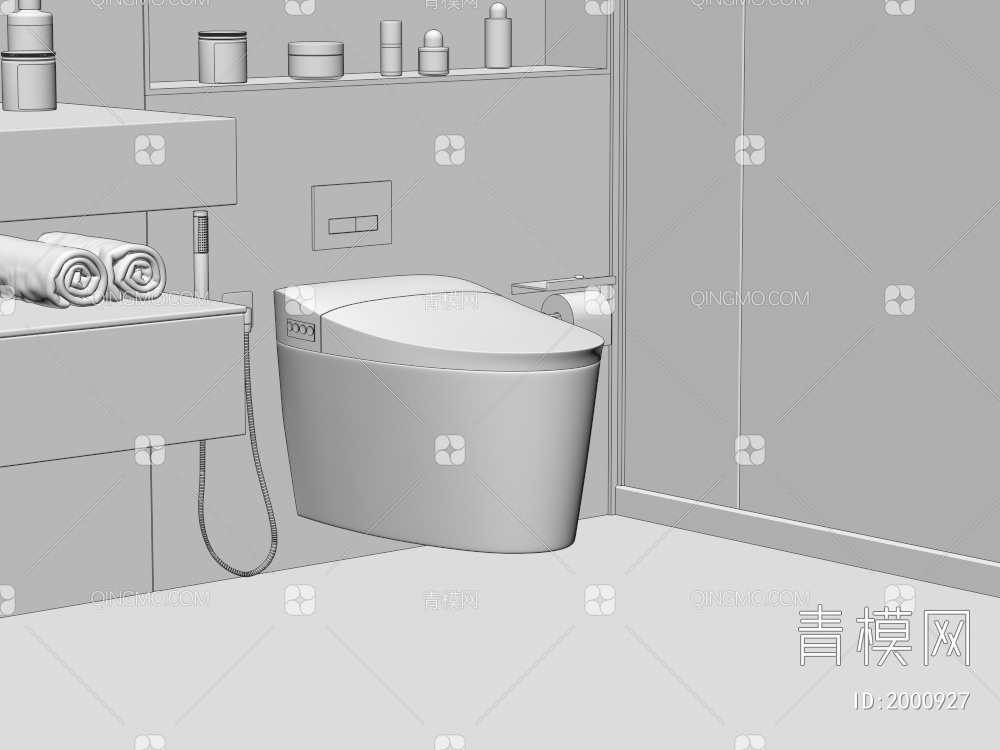 智能马桶 坐便器 马桶伴侣 卷纸盒 浴室壁龛 淋浴房 毛巾化妆品3D模型下载【ID:2000927】