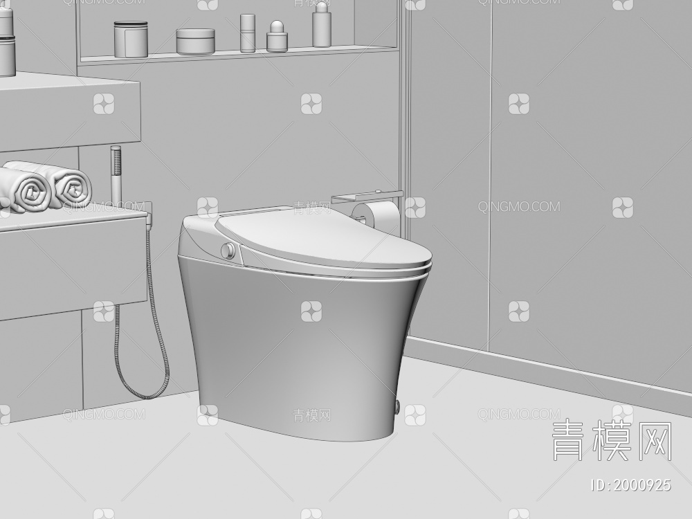 智能马桶 坐便器 马桶伴侣 卷纸盒 浴室壁龛 淋浴房 毛巾化妆品3D模型下载【ID:2000925】