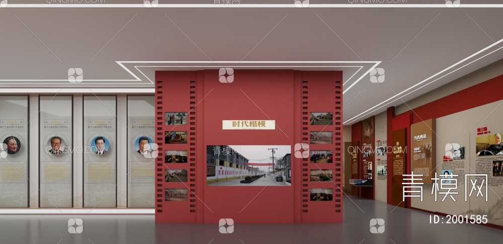 家风家训廉政教育展厅 互动触摸一体机 展示台 卷轴 警钟3D模型下载【ID:2001585】