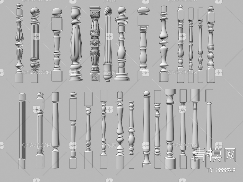 宝瓶栏杆  栏杆柱子3D模型下载【ID:1999749】