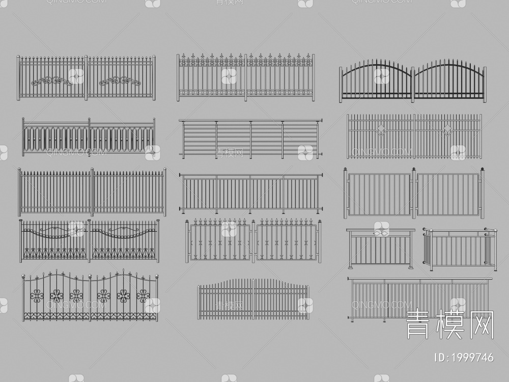 铁艺栅栏  栏杆3D模型下载【ID:1999746】