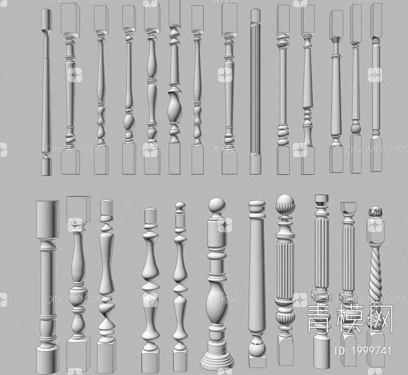 栏杆柱 栏杆构建  宝瓶栏杆3D模型下载【ID:1999741】